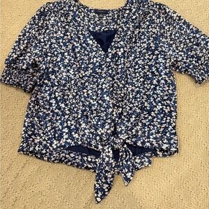 Floral Tie-Front Women’s Top - Navy